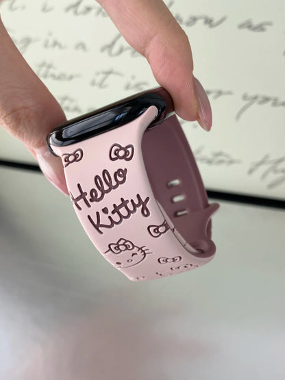HK Engraved Silicone Watch Band – Cute Kitty Strap for Apple Watch