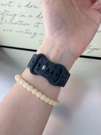 HK Engraved Silicone Watch Band – Cute Kitty Strap for Apple Watch