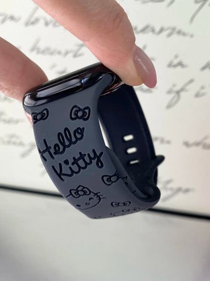 HK Engraved Silicone Watch Band – Cute Kitty Strap for Apple Watch