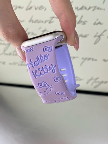 HK Engraved Silicone Watch Band – Cute Kitty Strap for Apple Watch