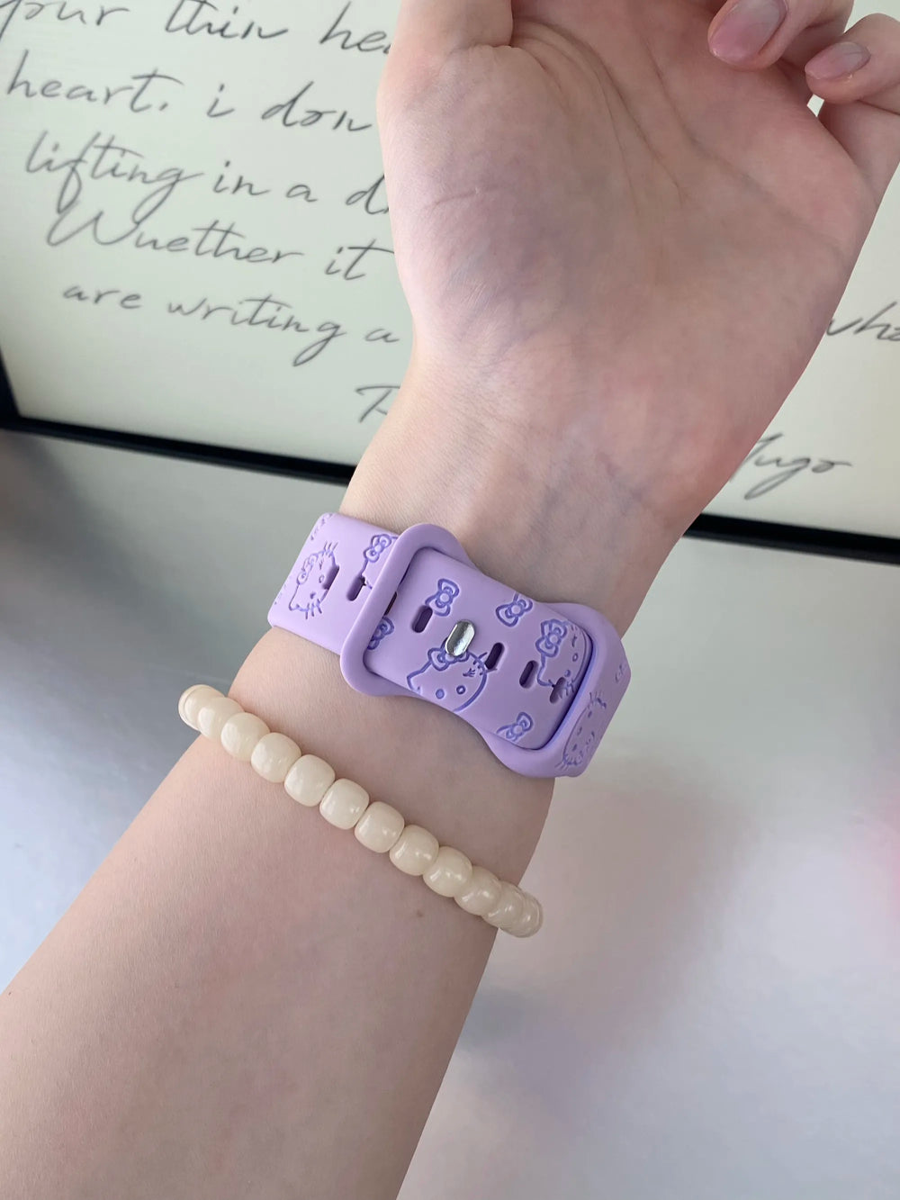HK Engraved Silicone Watch Band – Cute Kitty Strap for Apple Watch