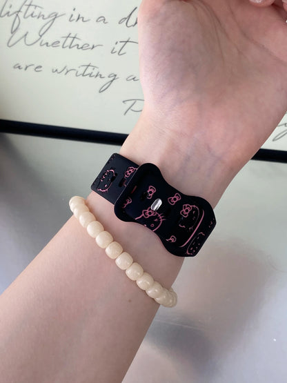 HK Engraved Silicone Watch Band – Cute Kitty Strap for Apple Watch