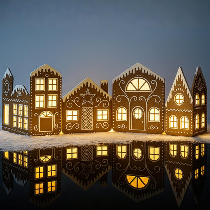 Christmas Gingerbread House Cardboard Kit with LED Lights – Create a Festive Village for Home, Kitchen Cabinets & Holiday Parties
