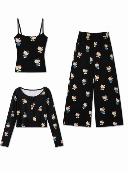 Hello Kitty 3-Piece Camisole Pajama Set with Cardigan and Pants