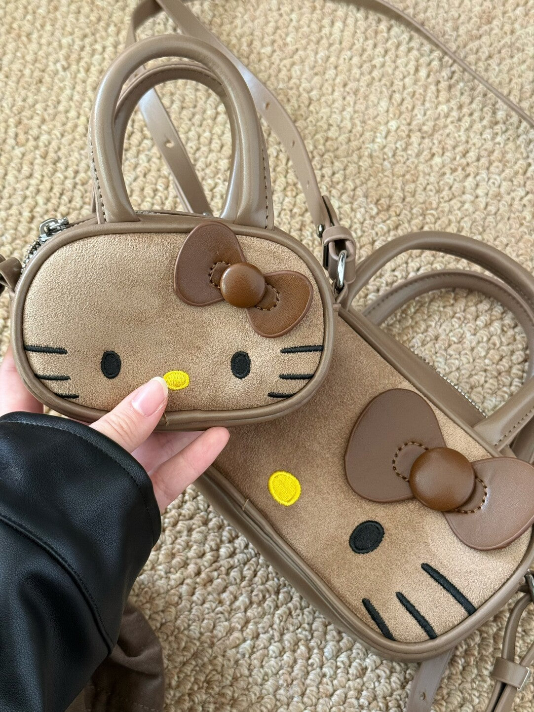 HK Boston Suede Crossbody Bag – Cartoon Style Autumn Shoulder Handbag