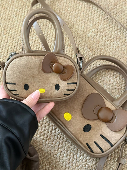 HK Boston Suede Crossbody Bag – Cartoon Style Autumn Shoulder Handbag