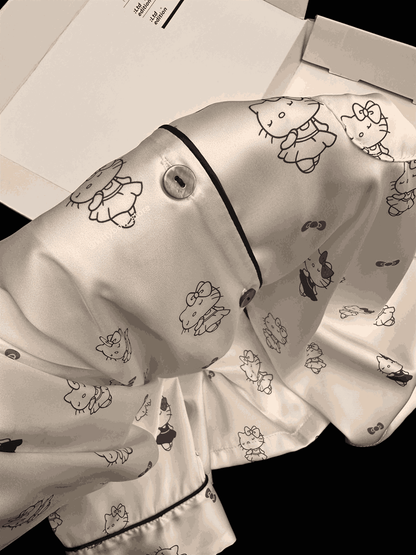 Hello Kitty Print Ice Silk Pajama Set