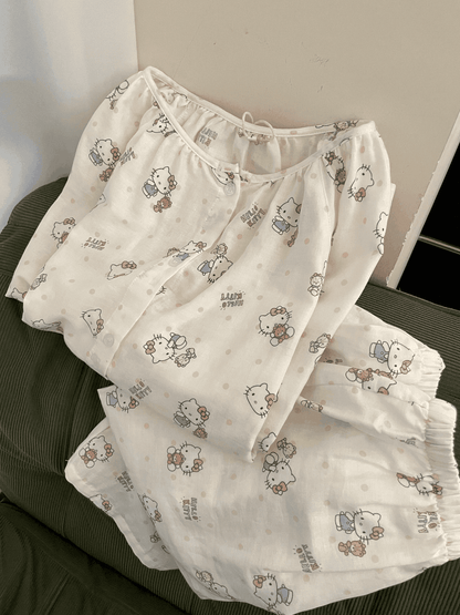 Hello Kitty Print Cotton Gauze Pajama Set (Long Sleeve & Pants)