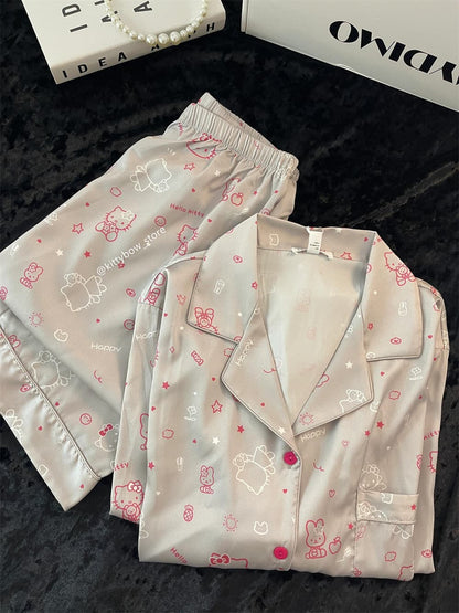 Hello Kitty Print Ice Silk Pajama Set for Women