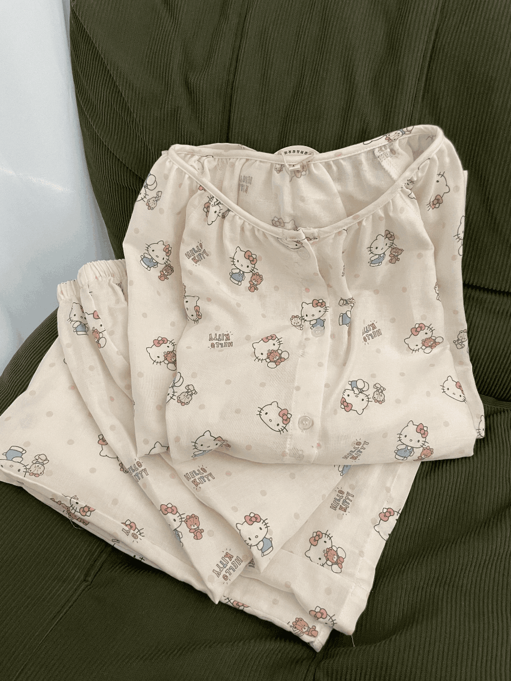 Hello Kitty Print Cotton Gauze Pajama Set (Long Sleeve & Pants)