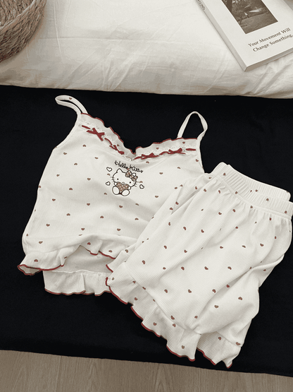 Hello Kitty Heart Print Cami & Shorts Pajama Set with Ruffle Trim