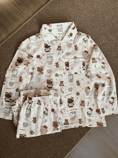 Hello Kitty & Friends Print Cotton Pajama Set