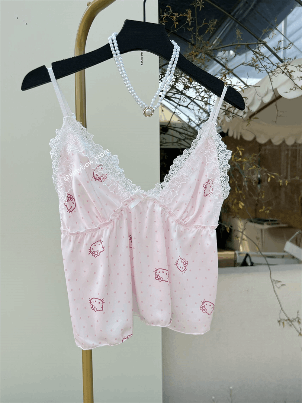 Hello Kitty Lace Trim Satin 4-Piece Pajama Set for Women
