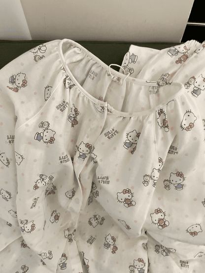 Hello Kitty Print Cotton Gauze Pajama Set (Long Sleeve & Pants)