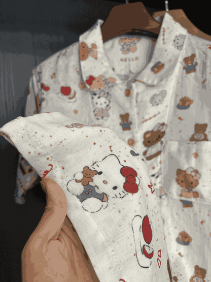 Hello Kitty & Friends Print Cotton Pajama Set