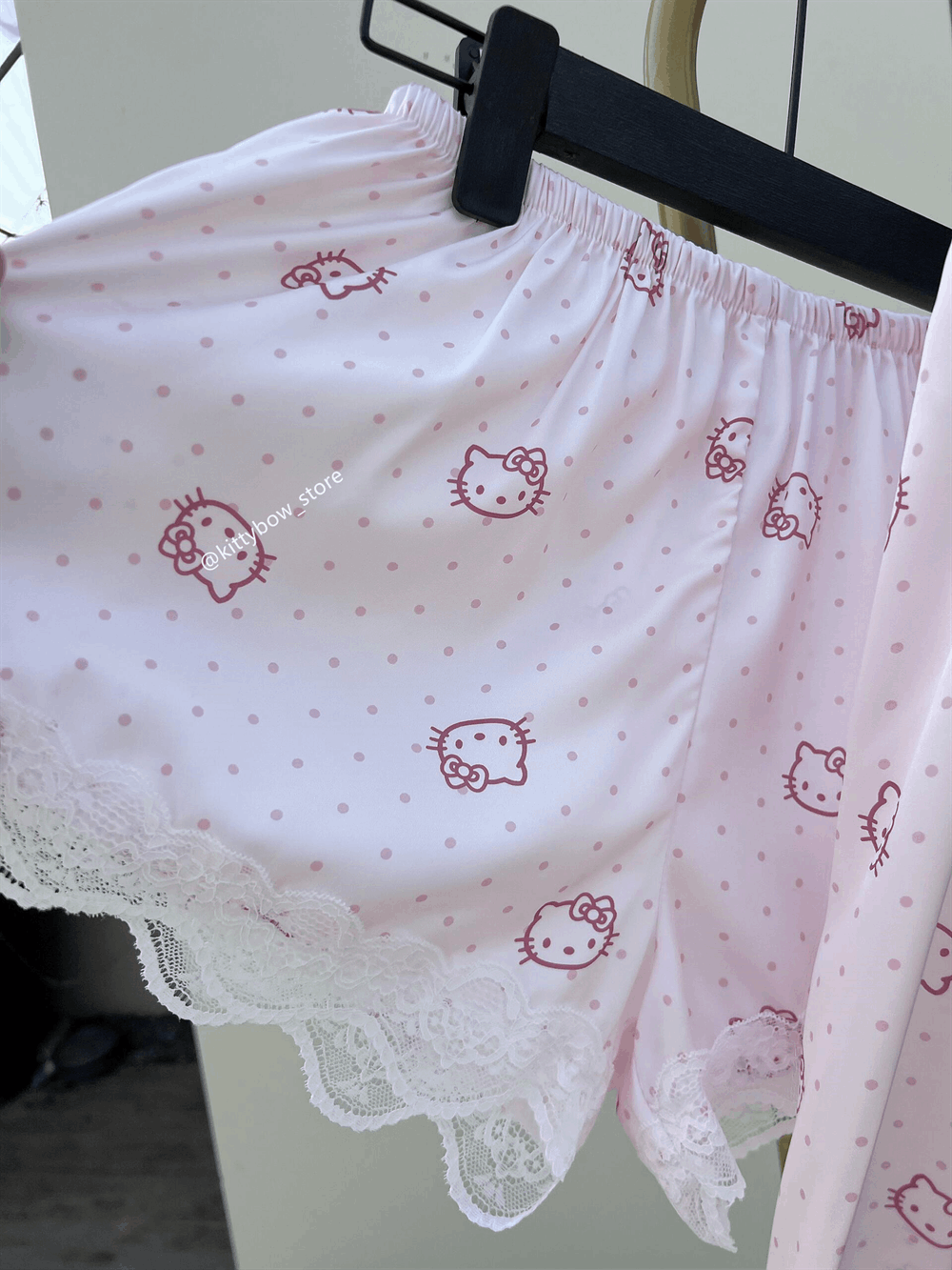 Hello Kitty Lace Trim Satin 4-Piece Pajama Set for Women