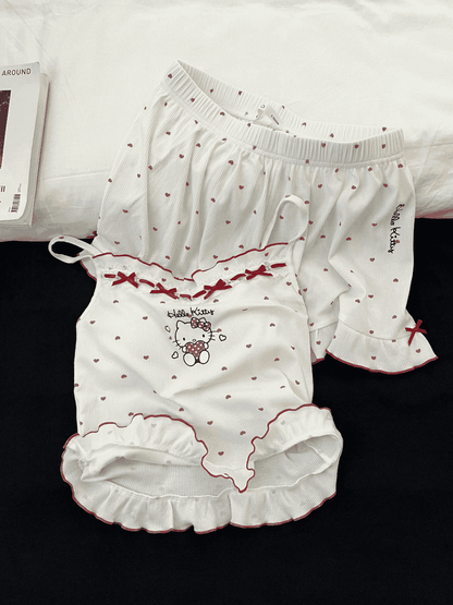 Hello Kitty Heart Print Cami & Shorts Pajama Set with Ruffle Trim