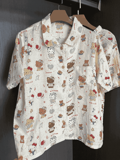 Hello Kitty & Friends Print Cotton Pajama Set