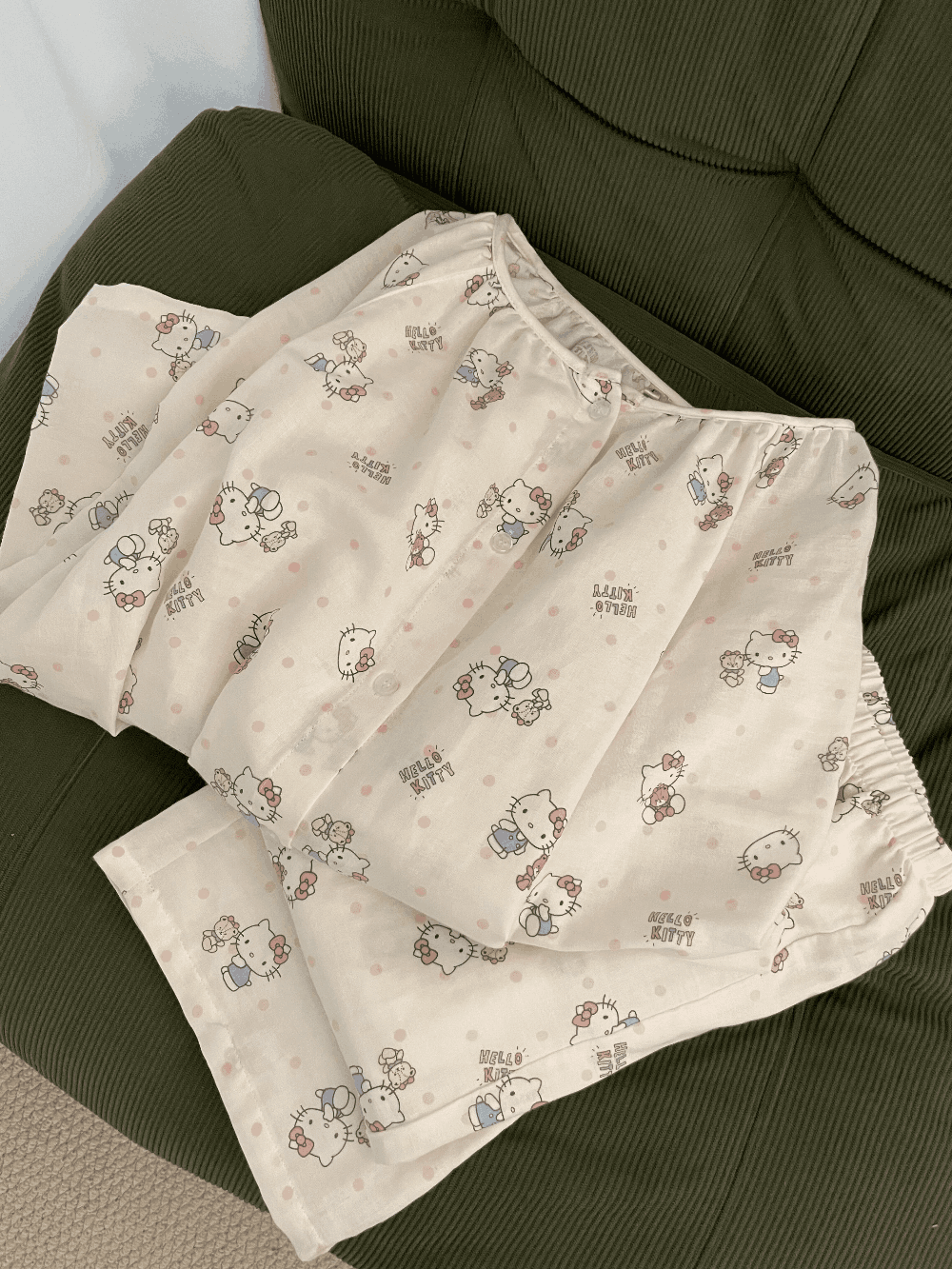 Hello Kitty Print Cotton Gauze Pajama Set (Long Sleeve & Pants)