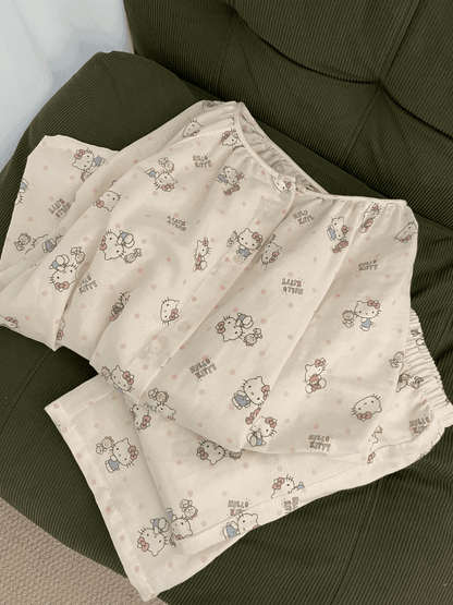 Hello Kitty Print Cotton Gauze Pajama Set (Long Sleeve & Pants)