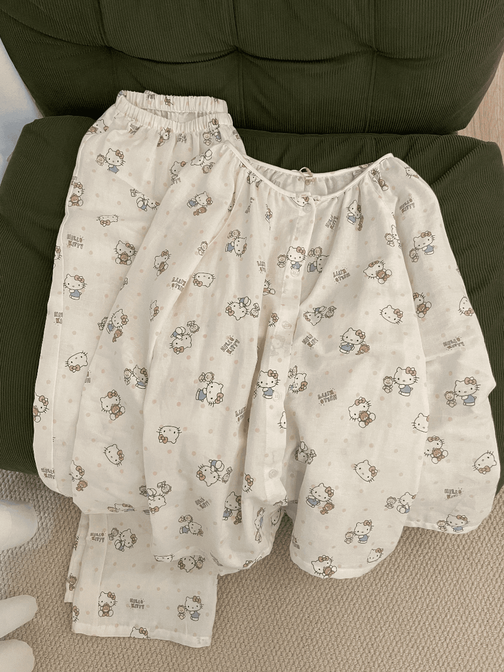 Hello Kitty Print Cotton Gauze Pajama Set (Long Sleeve & Pants)