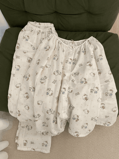 Hello Kitty Print Cotton Gauze Pajama Set (Long Sleeve & Pants)