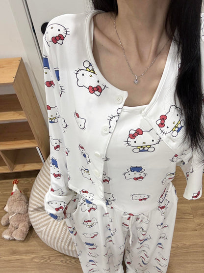 Hello Kitty 3-Piece Camisole Pajama Set with Cardigan and Pants