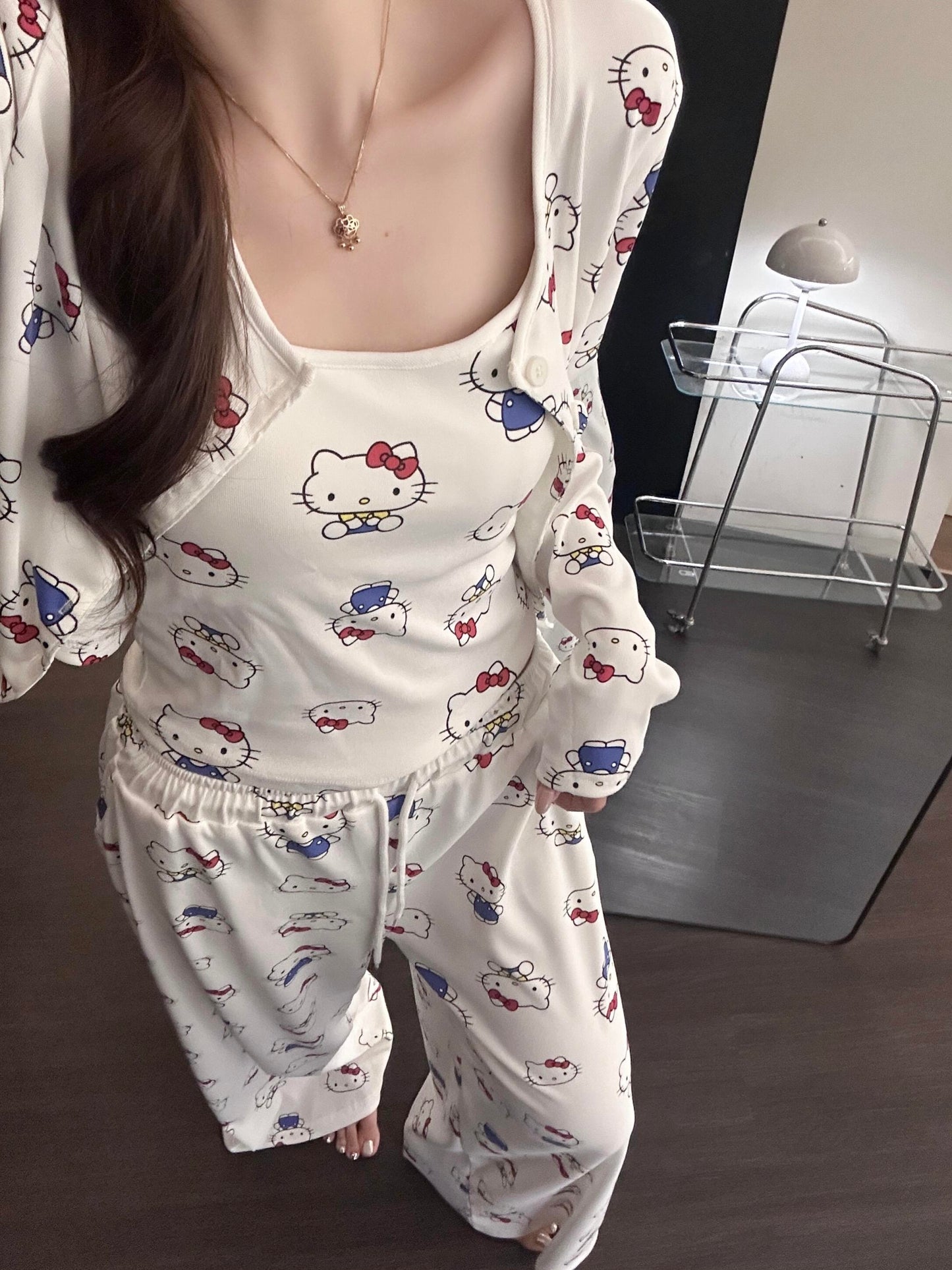 Hello Kitty 3-Piece Camisole Pajama Set with Cardigan and Pants