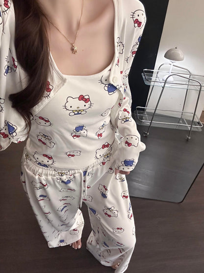 Hello Kitty 3-Piece Camisole Pajama Set with Cardigan and Pants
