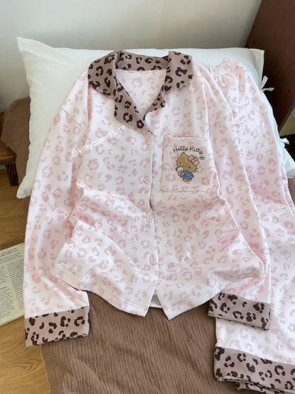 Hello Kitty Pink Leopard Print Thermal Pajama Set