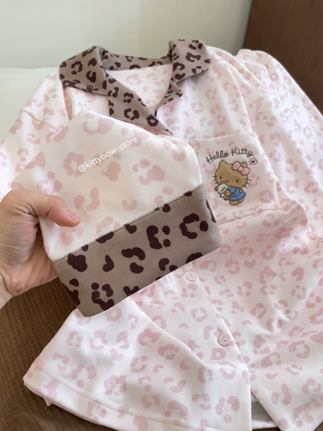 Hello Kitty Pink Leopard Print Thermal Pajama Set