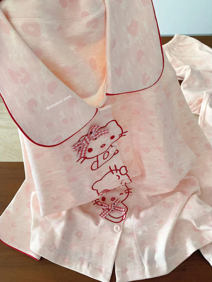 Hello Kitty 100% Cotton Bow Pajama Set – Pink Leopard
