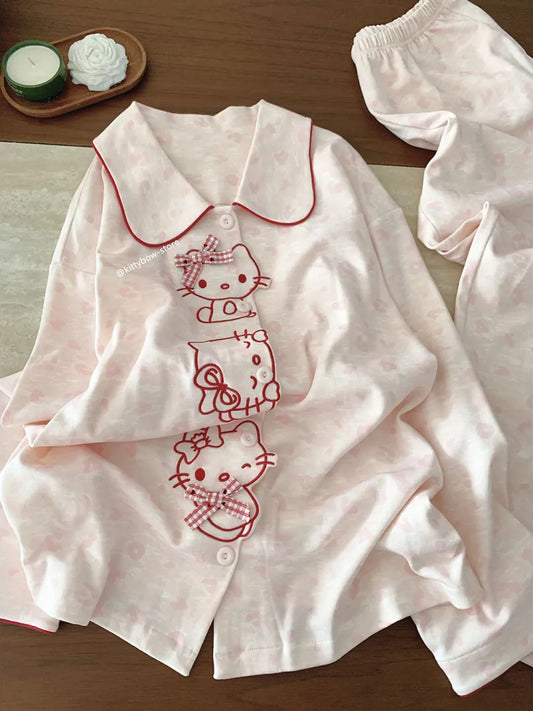 Hello Kitty 100% Cotton Bow Pajama Set – Pink Leopard