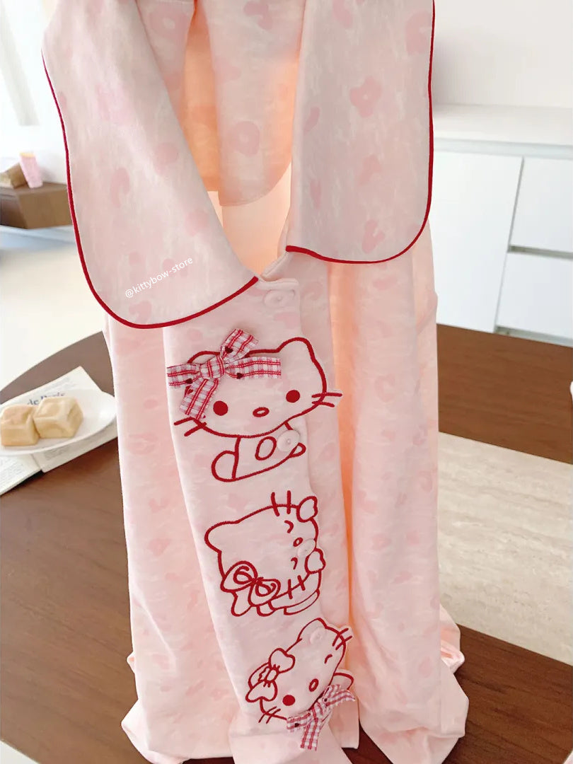 Hello Kitty 100% Cotton Bow Pajama Set – Pink Leopard