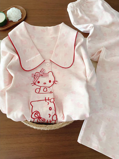 Hello Kitty 100% Cotton Bow Pajama Set – Pink Leopard