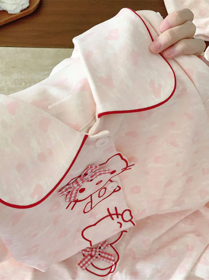 Hello Kitty 100% Cotton Bow Pajama Set – Pink Leopard