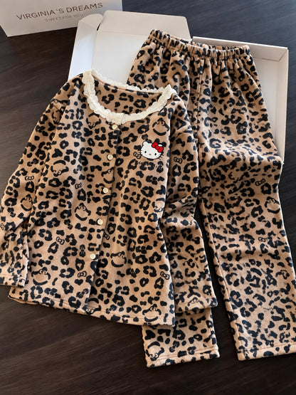 Hello Kitty Leopard Print Lace-Trim Pajama Set