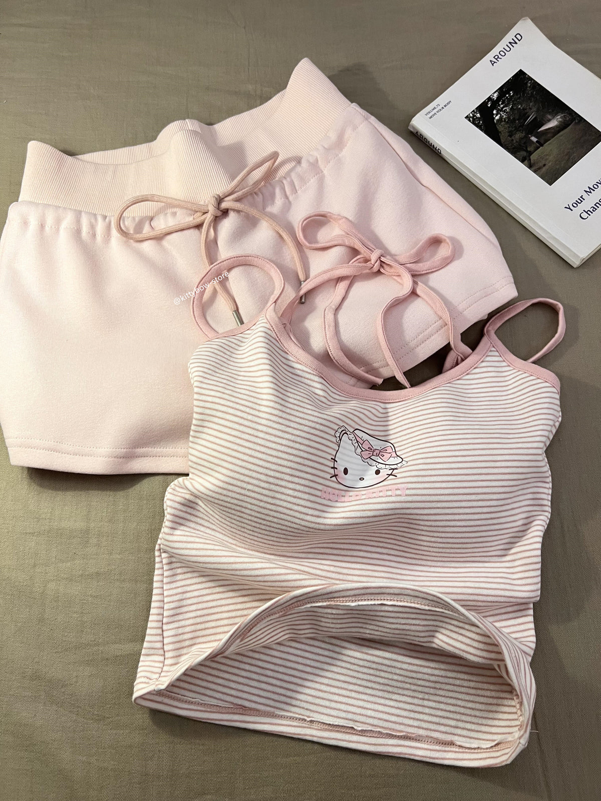 Hello Kitty 100% Cotton Striped Cami & Shorts Pajama Set
