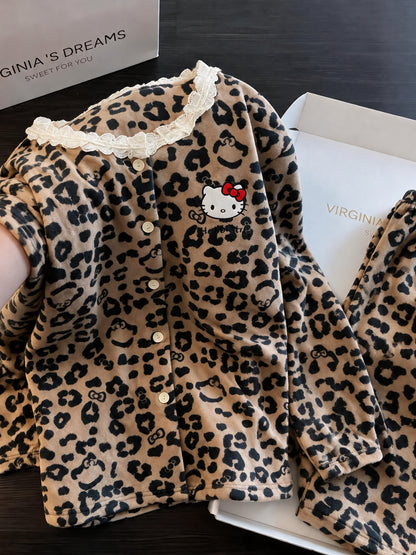Hello Kitty Leopard Print Lace-Trim Pajama Set