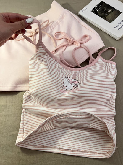 Hello Kitty 100% Cotton Striped Cami & Shorts Pajama Set