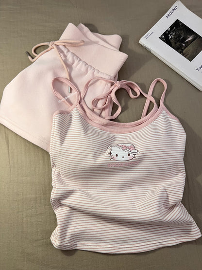 Hello Kitty 100% Cotton Striped Cami & Shorts Pajama Set