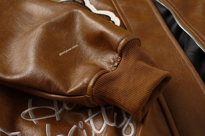 Hello Kitty Brown Embroidered Bomber Jacket-Unisex Coats