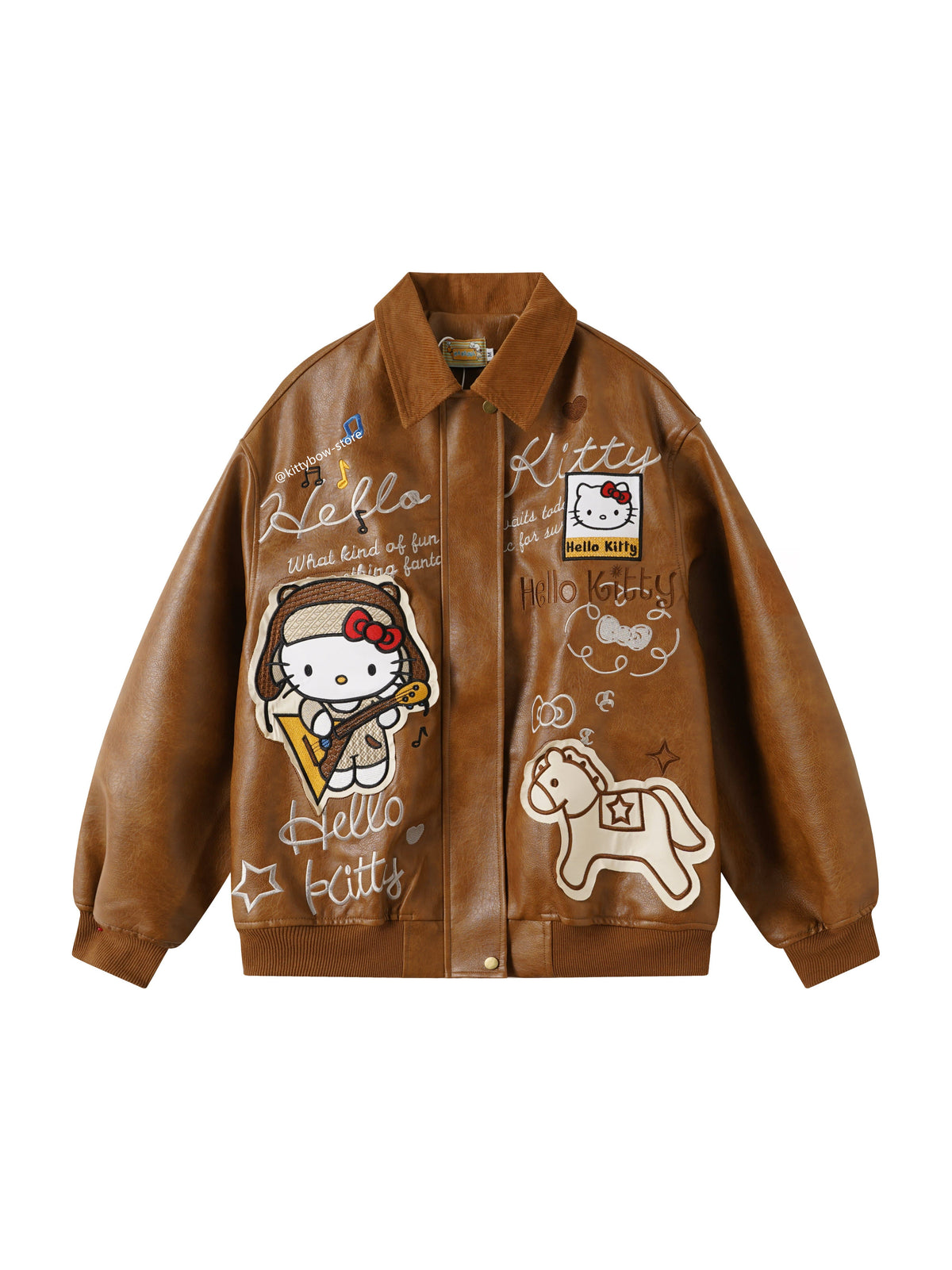 Hello Kitty Brown Embroidered Bomber Jacket-Unisex Coats