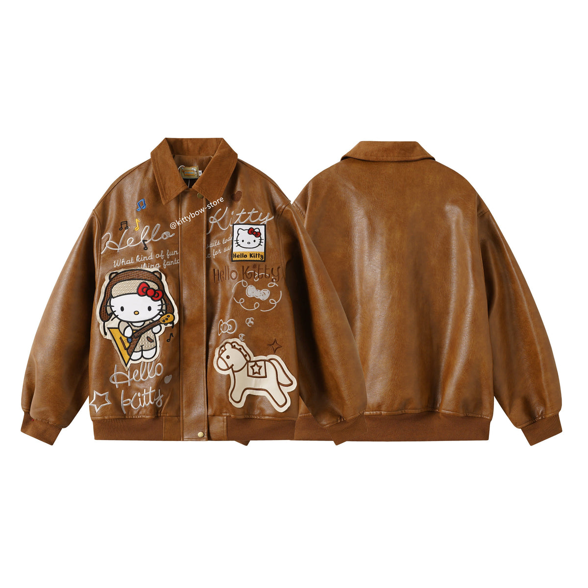 Hello Kitty Brown Embroidered Bomber Jacket-Unisex Coats