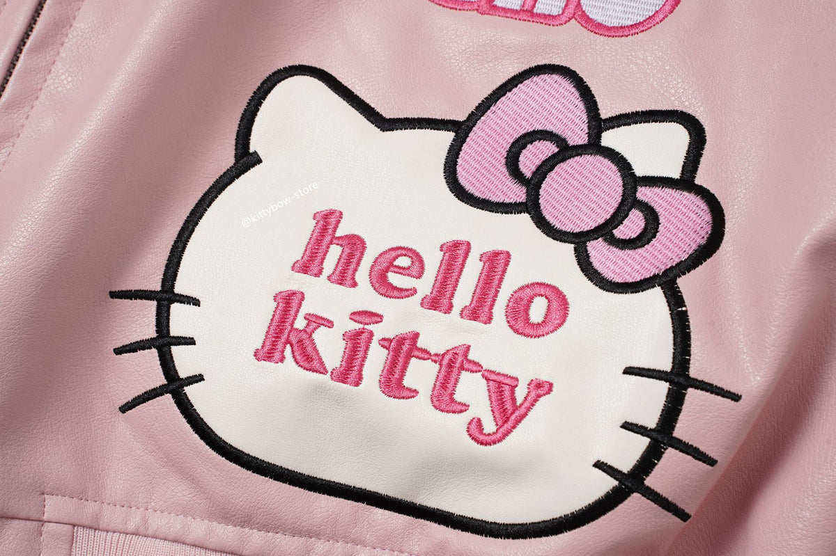 Hello Kitty Pink Embroidered Faux Leather Jacket