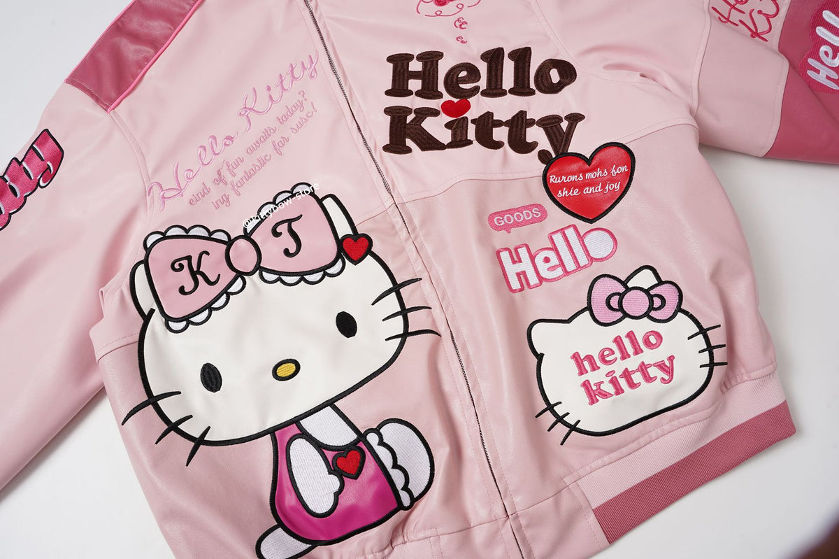 Hello Kitty Pink Embroidered Faux Leather Jacket