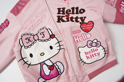 Hello Kitty Pink Embroidered Faux Leather Jacket