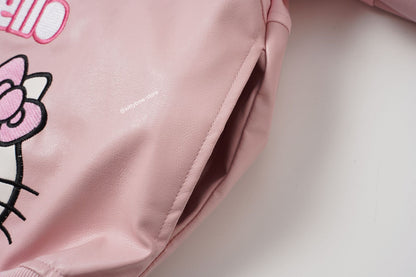 Hello Kitty Pink Embroidered Faux Leather Jacket