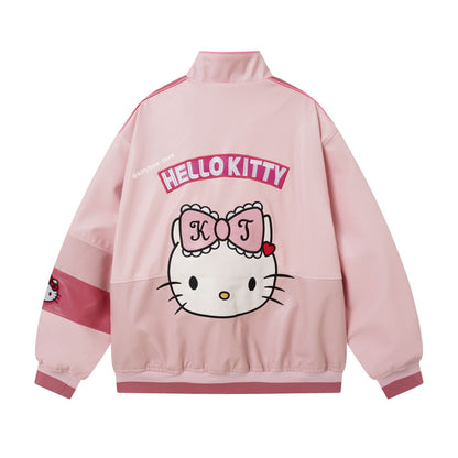 Hello Kitty Pink Embroidered Faux Leather Jacket
