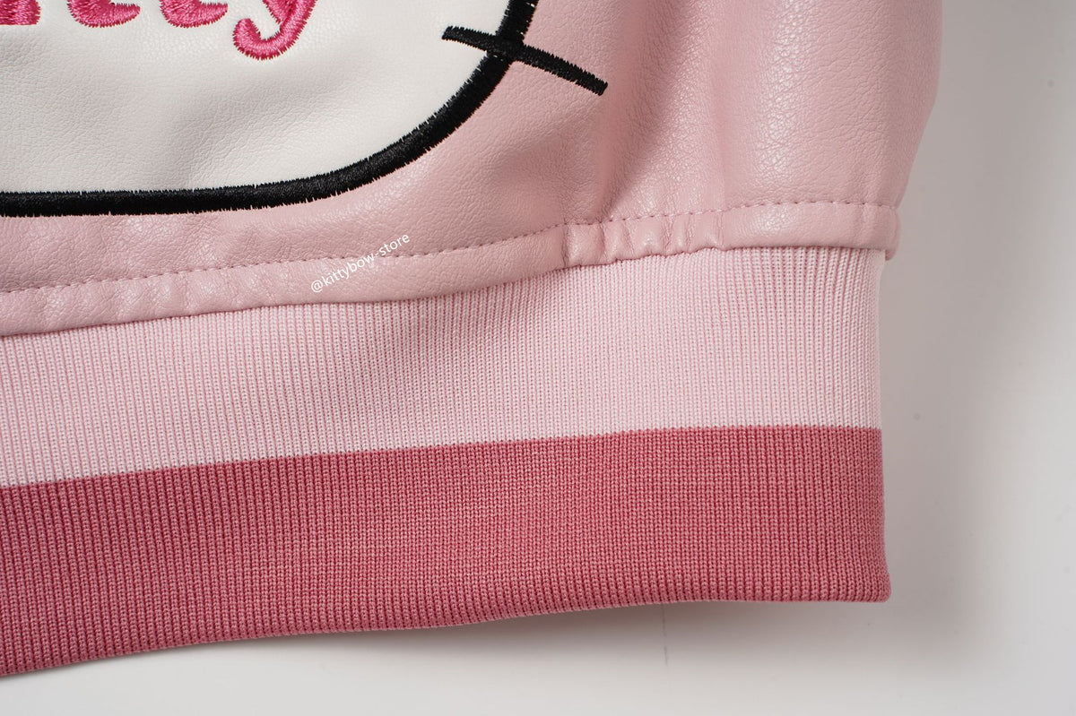 Hello Kitty Pink Embroidered Faux Leather Jacket